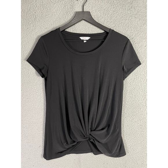 Candie’s Knot-Front Scoop Tee Women M Black Soft Stretch Casual Minimalist Basic - Picture 3 of 8